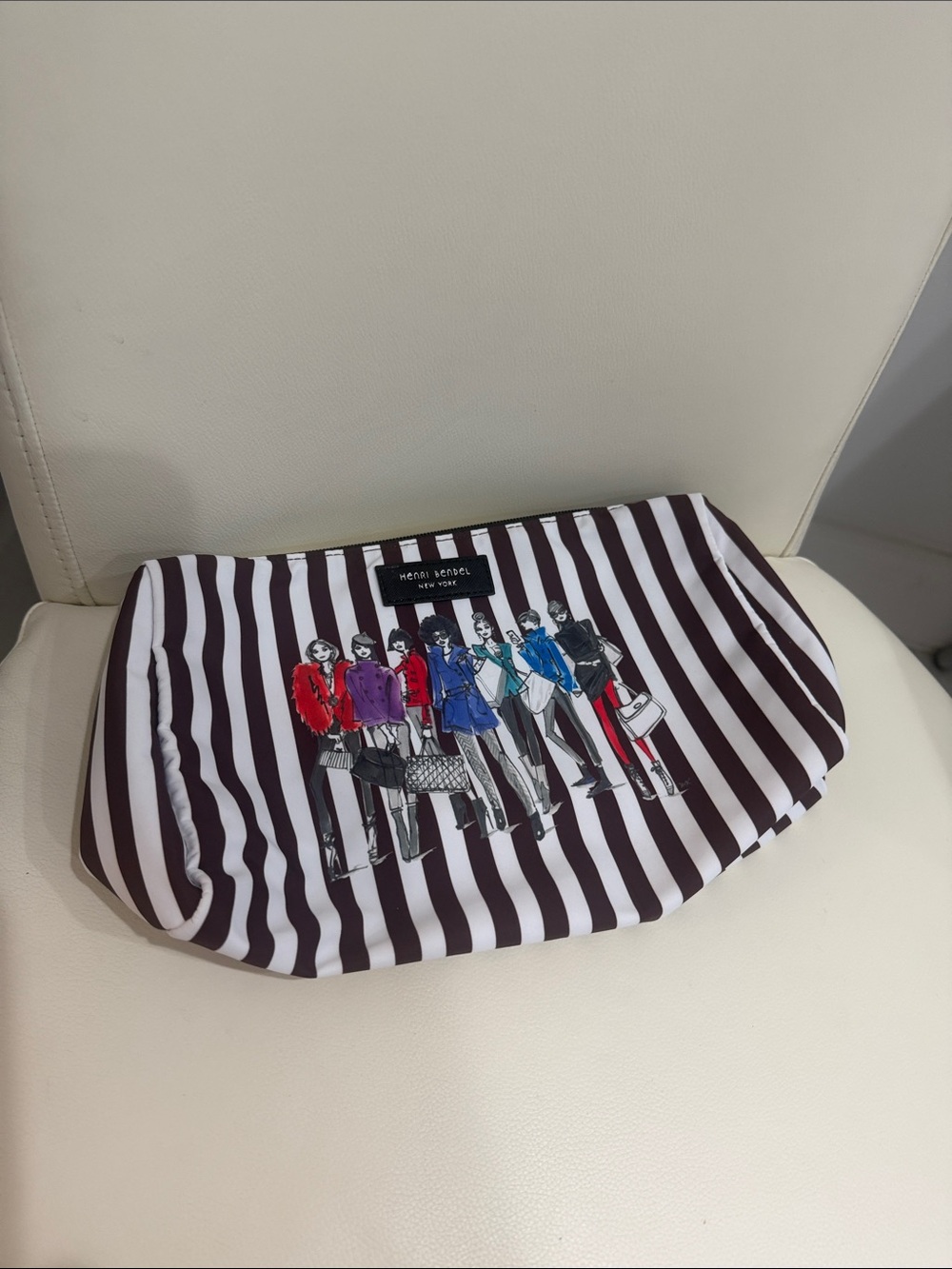 Henri Bendel Striped Cosmetic Pouch with Fashion Glam Girls Illustration